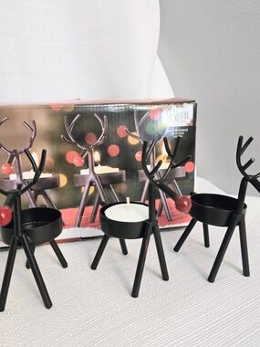San Miguel Miniature Reindeer Tea Light Metal Holders Holiday Christmas